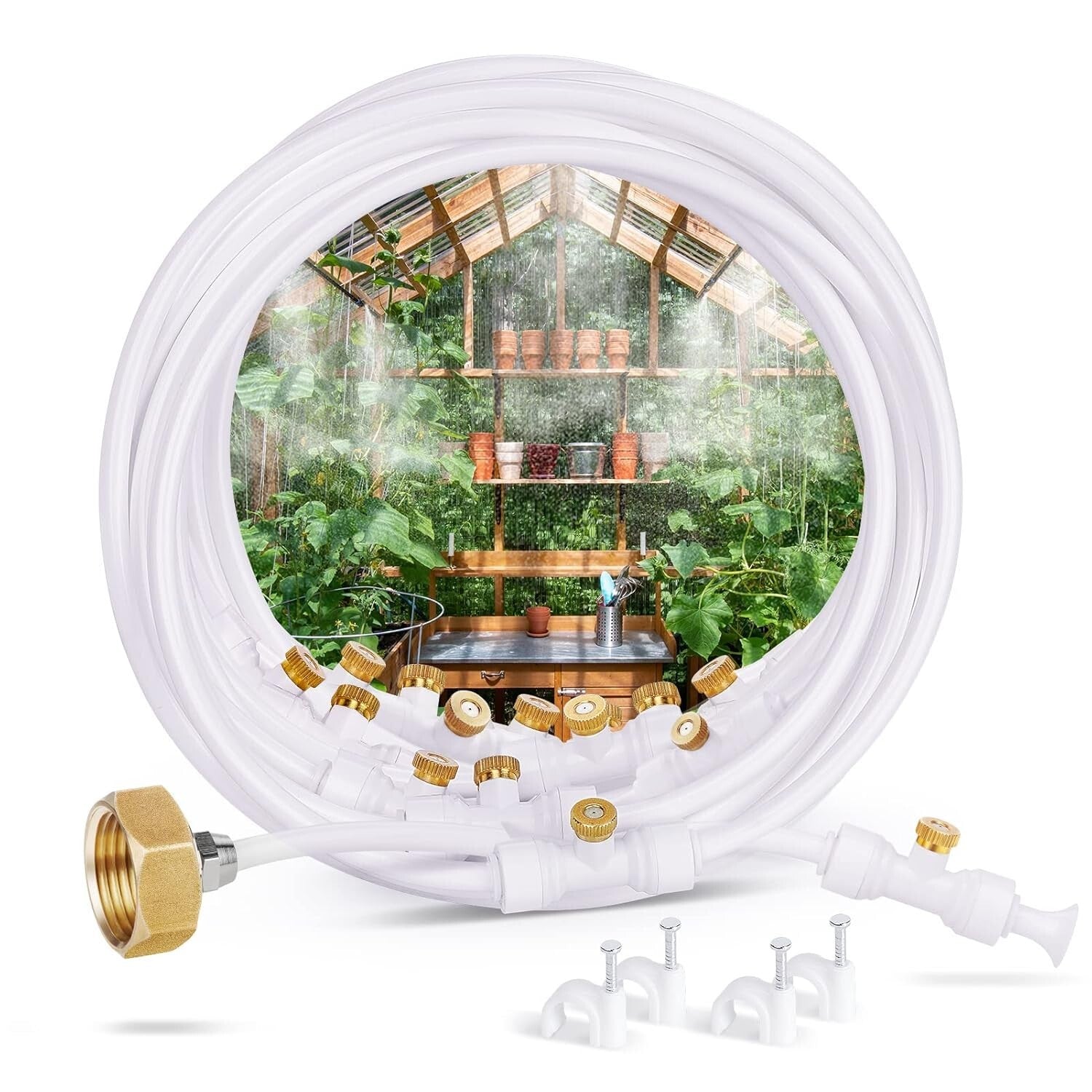 92FT Misting Cooling System with 26 Brass Nozzles for Ultimate Outdoor Comfort