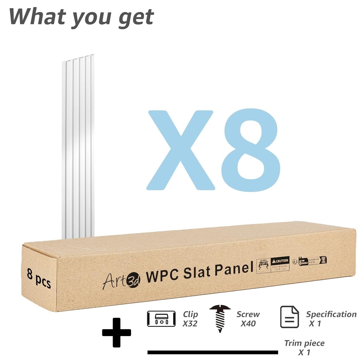 Durable 3D WPC Slat Wall Accent Panels - White, 8-Pack, Perfect for Home Design