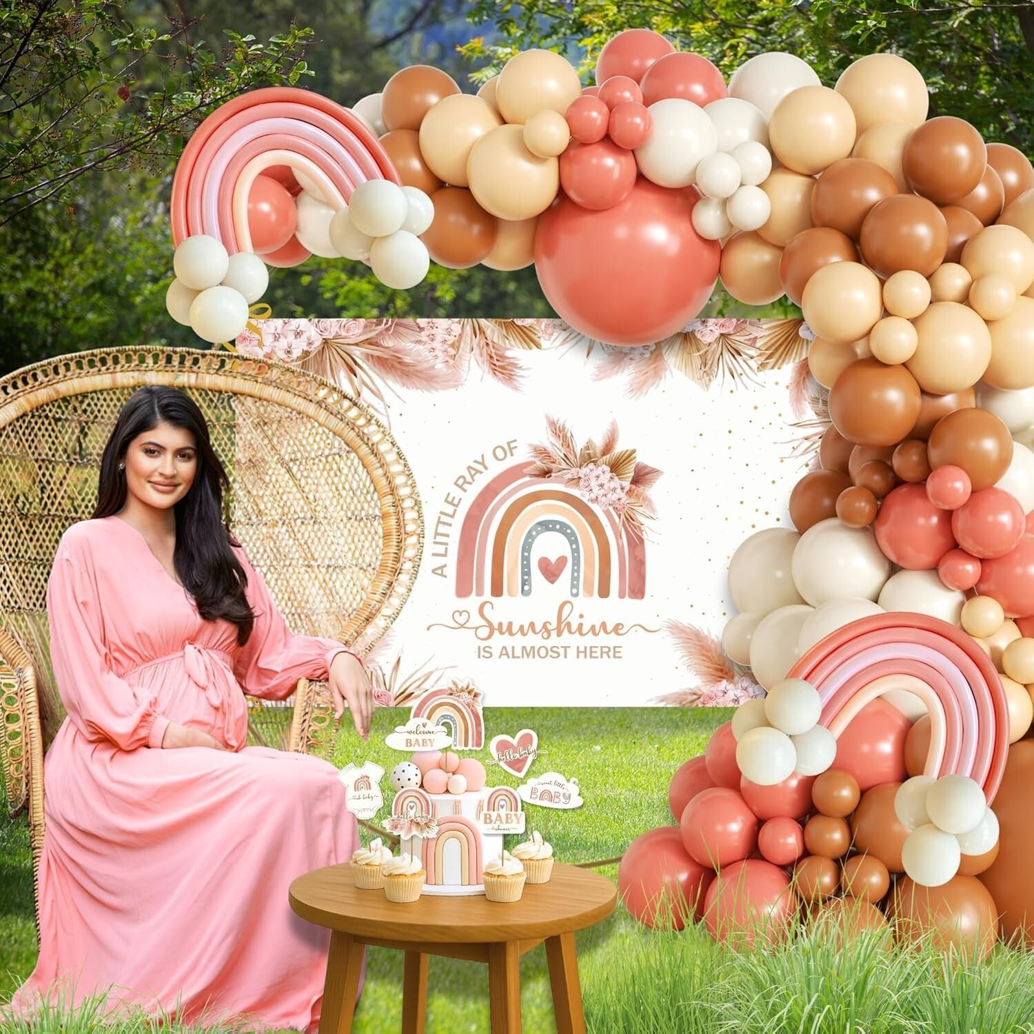 Elegant Boho Baby Shower Decorations - Complete Kit with Backdrop & Tableware