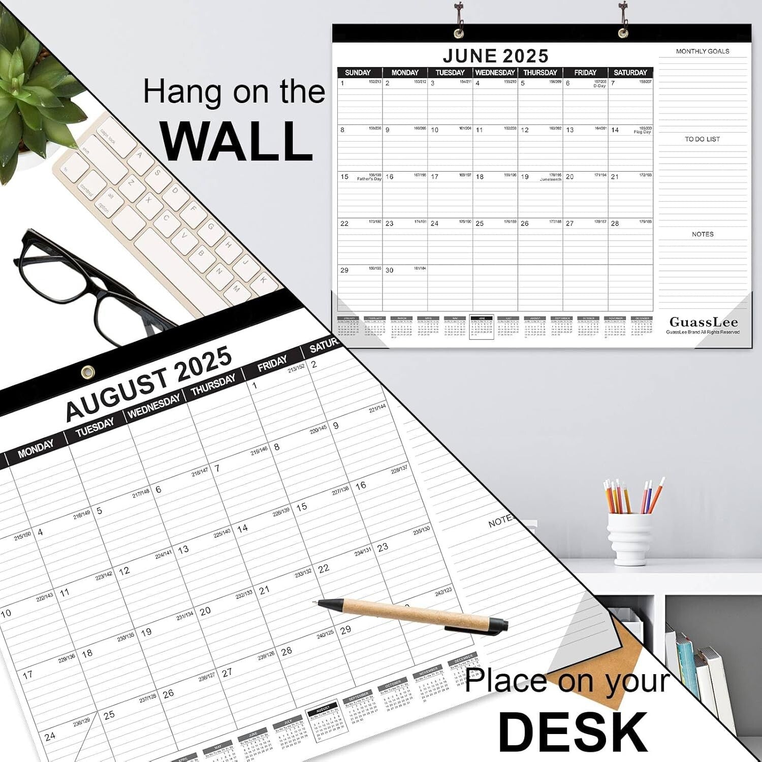19-Month 2025 Desk Calendar Set, 3-Pack - Ideal for Home Office & Classroom Use