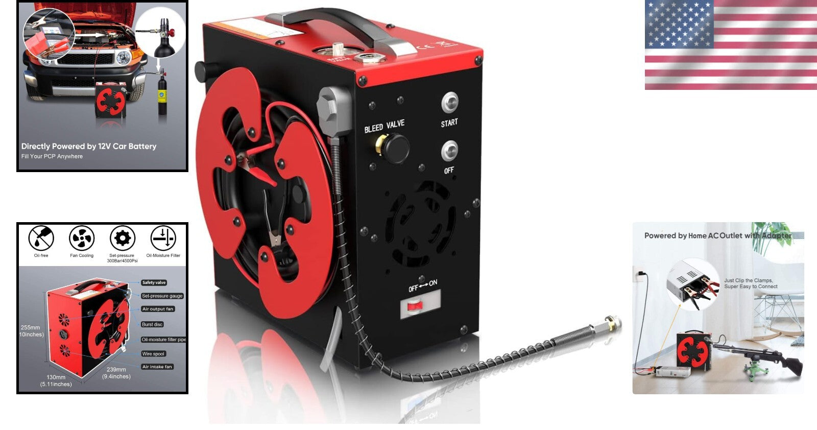 Efficient Oil-Free PCP Air Compressor with Built-in Water Separator, 4500Psi