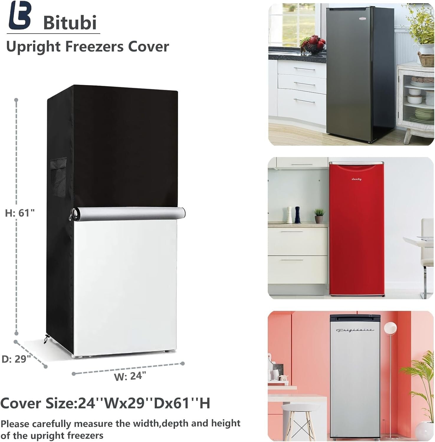 Durable Waterproof Upright Freezer Cover with Storage Pockets - 24"Wx29"Dx61"H