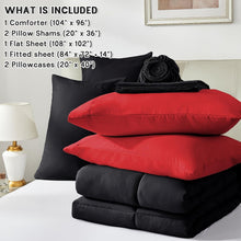 Load image into Gallery viewer, 7-Piece All-Season Bedding Set with Black &amp; Red Microfiber Comforter - Cal King
