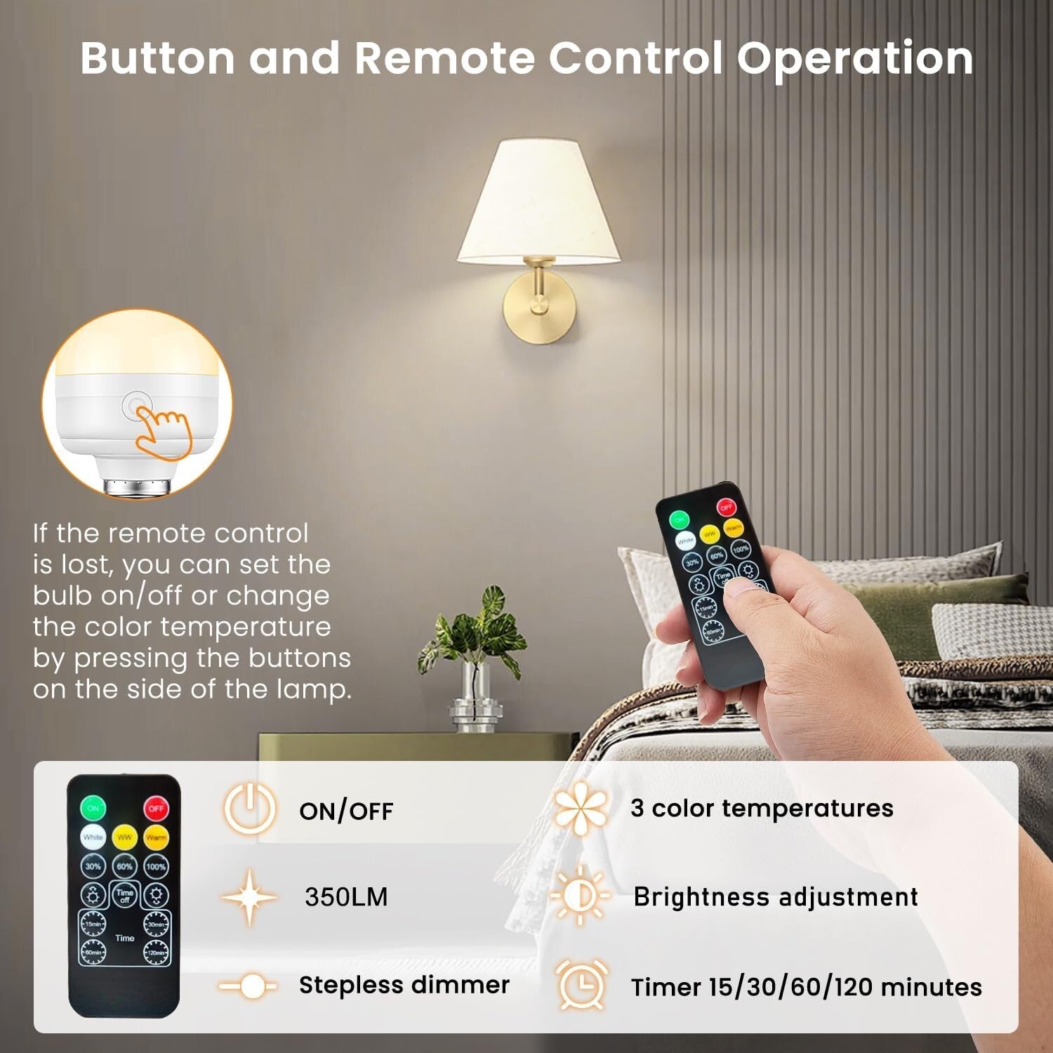 Versatile 8W Rechargeable LED Bulbs with Remote & Color Temperature Control