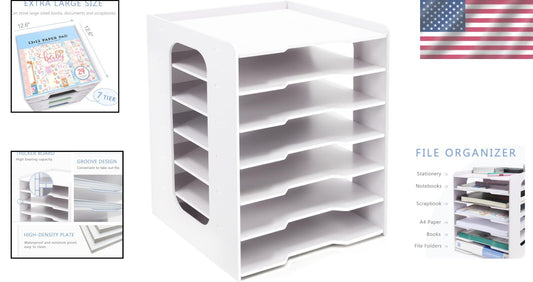 Durable 7-Tier Paper Organizer for 12x12 Scrapbook Supplies - Easy Assembly