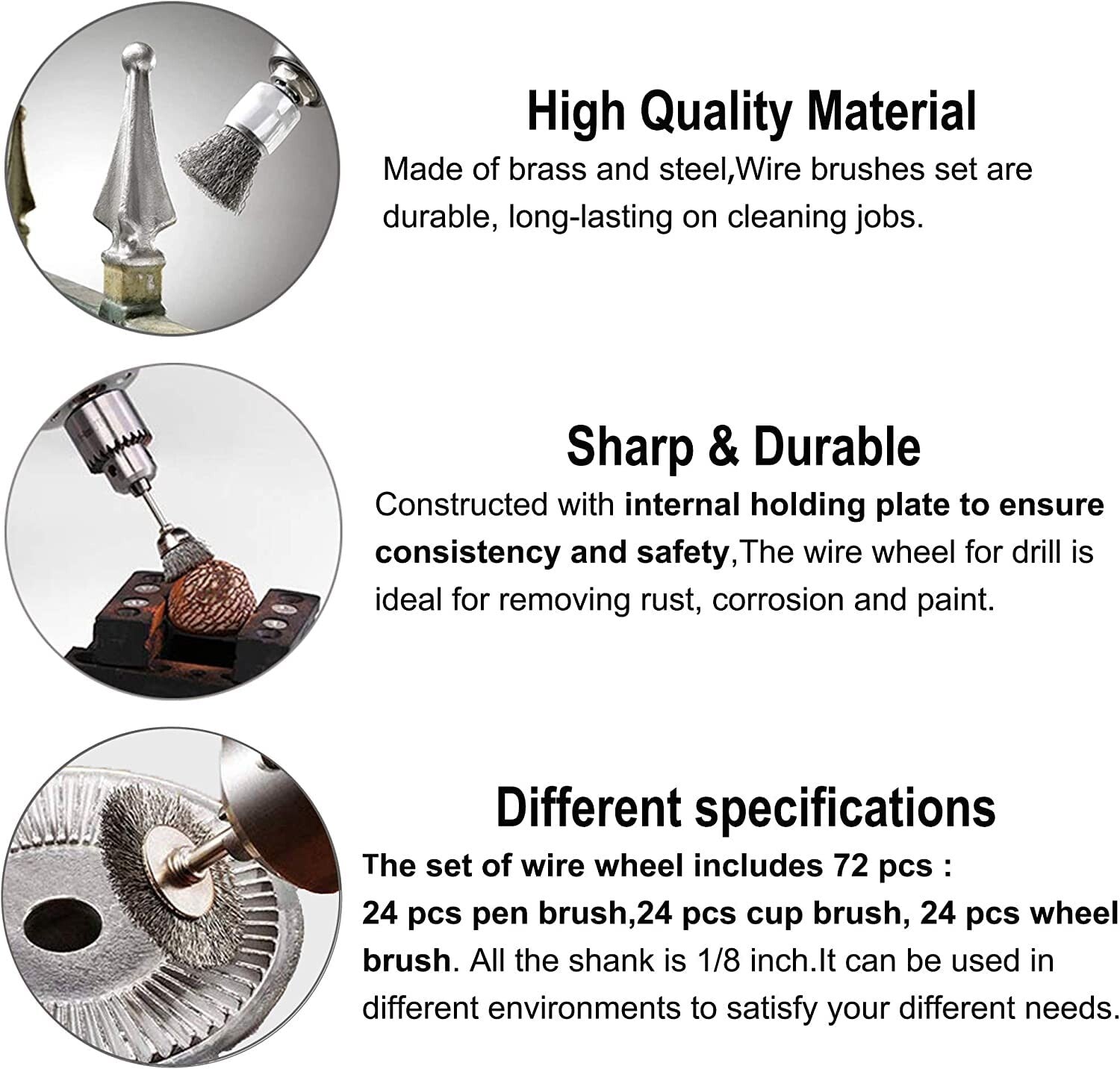 Heavy-Duty 300-Pack Wire Brushes with Sturdy Handles for All Rotary Tools