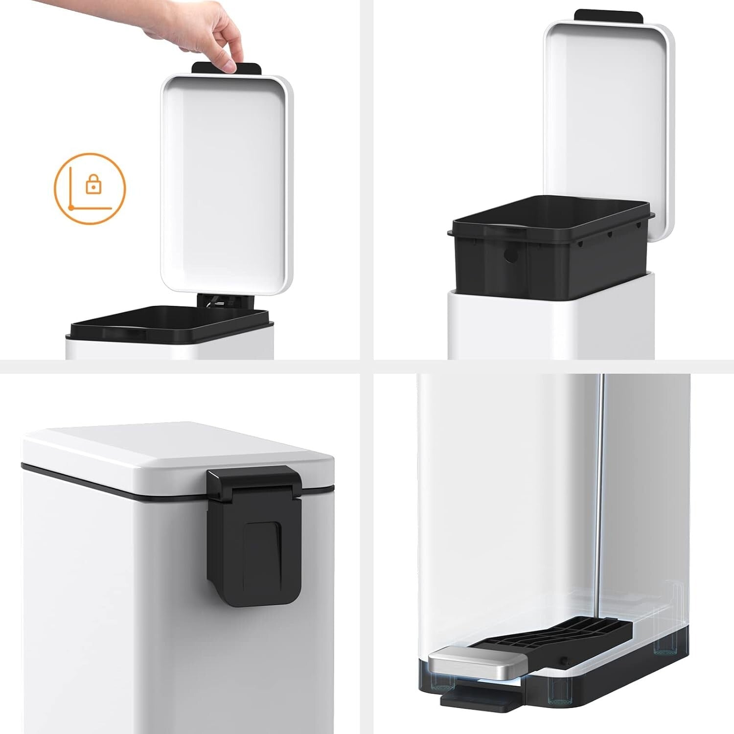 Elegant Slim Trash Can for Bathroom - 10L Stainless Steel with Soft Close Lid