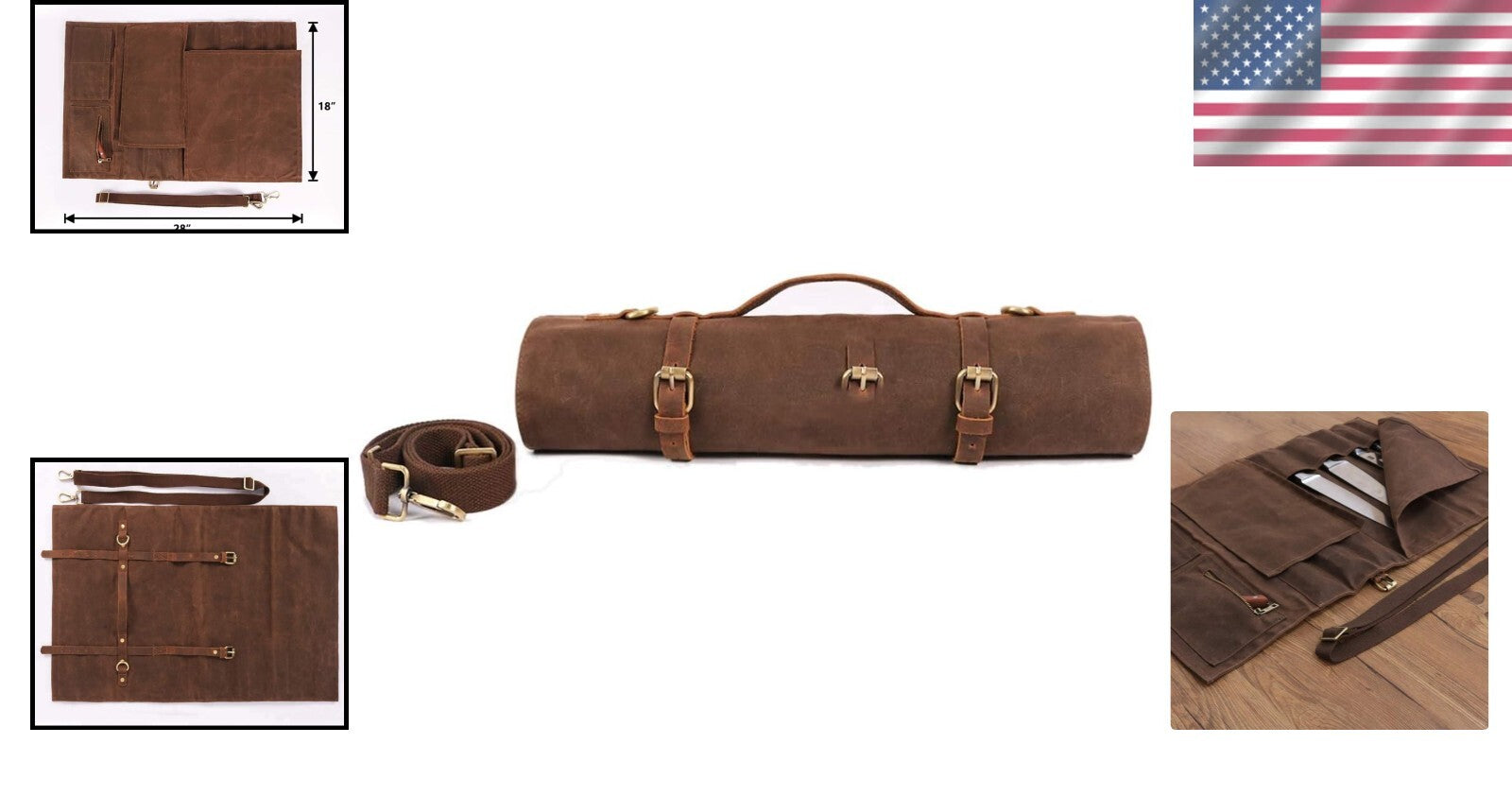 Professional Chef Knife Storage Bag - Waxed Canvas with 11 Pockets for Travel