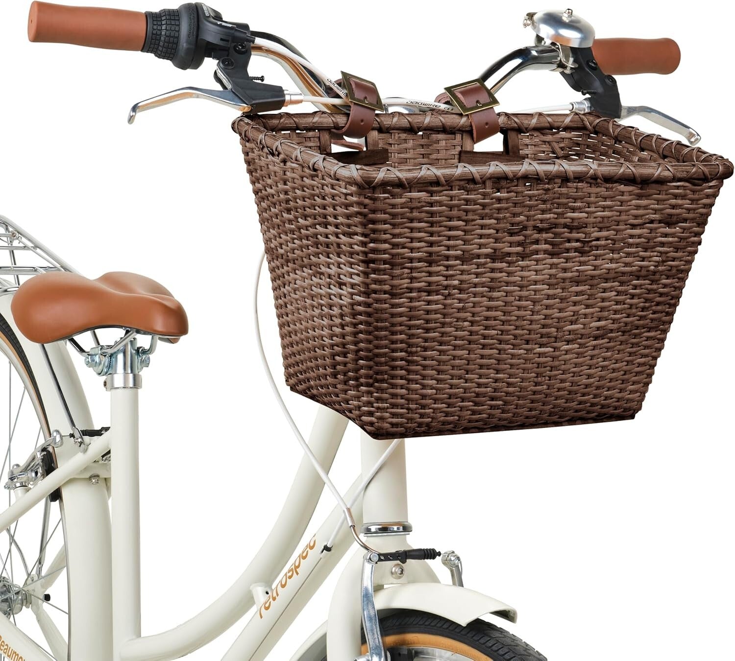 Durable Cane Woven Bicycle Basket with Classic Leather Straps - Perfect Gift