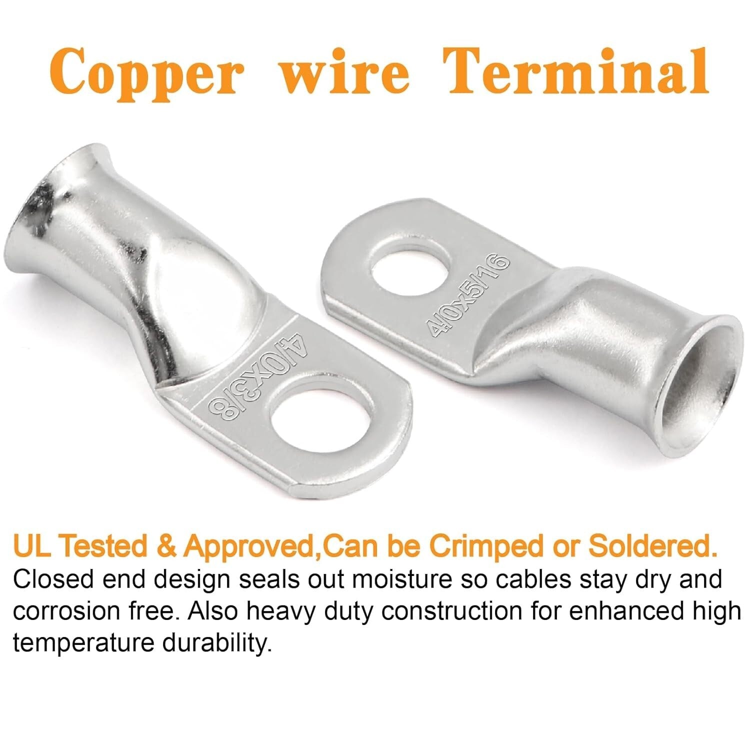 48PCS UL Certified Copper Cable Ends Kit - AWG 1/0 2/0 4/0 with Shrink Tubing