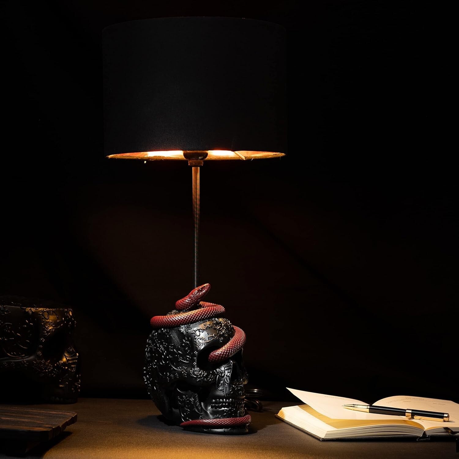 Dark Elegance: 24" Snake Skull Table Lamp with Color Changing Feature
