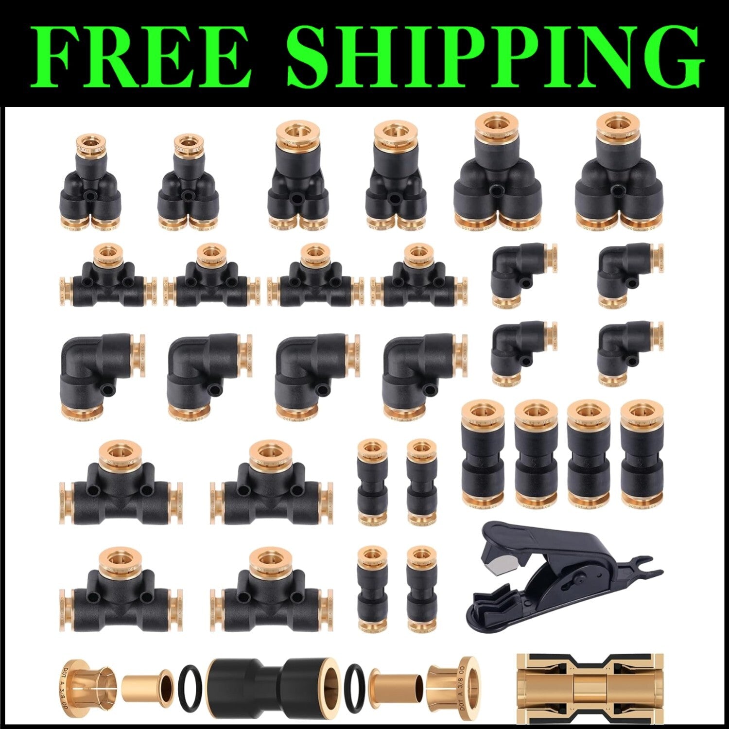 Premium Brass Air Brake Line Connectors - 31PCS Push to Connect Repair Kit