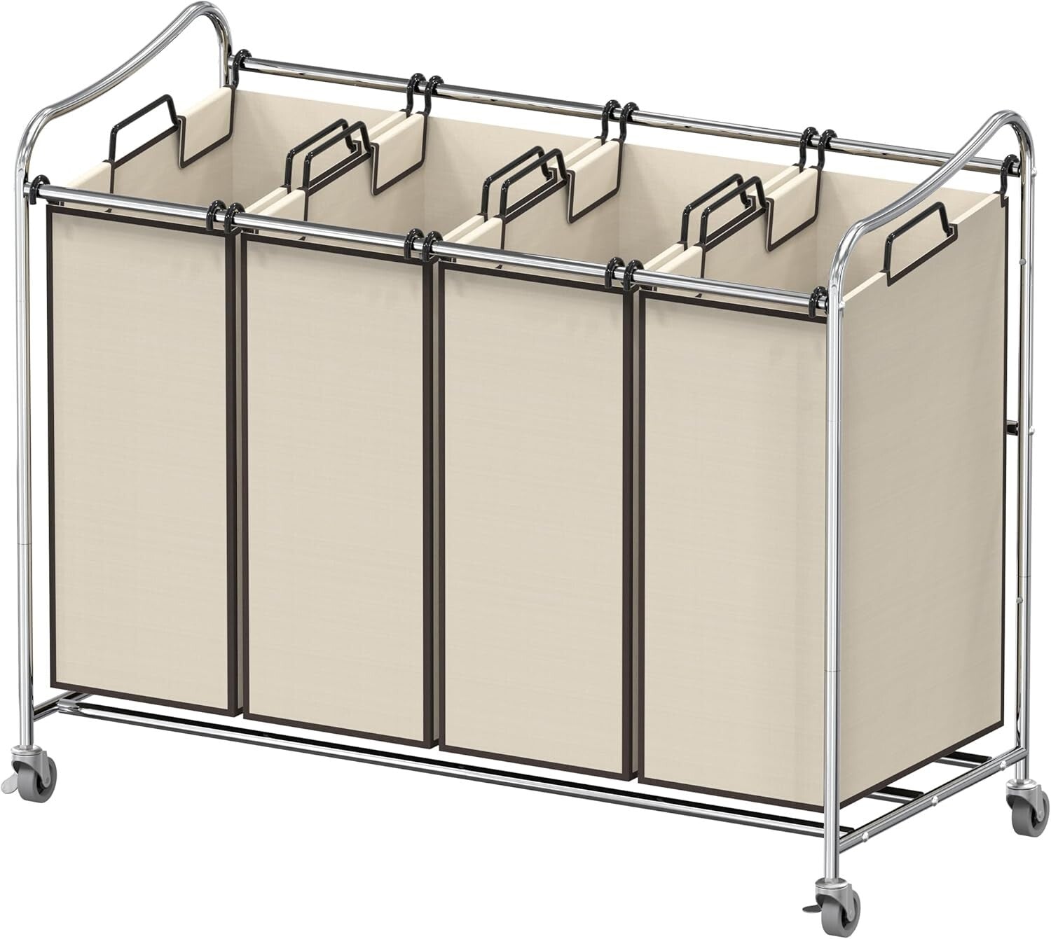 Efficient 4-Bag Heavy-Duty Laundry Cart with Smooth Rolling Casters in Chrome