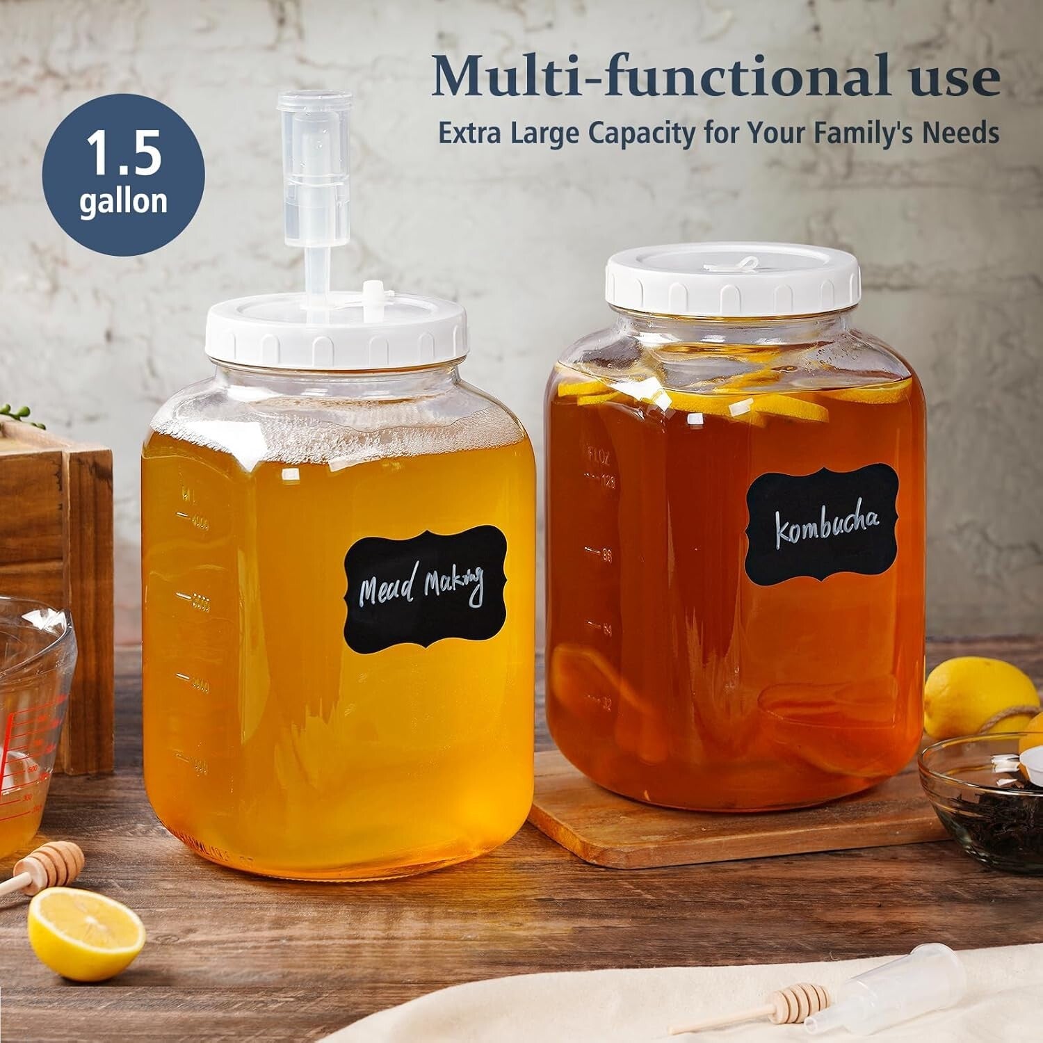Dishwasher Safe 1.5 Gallon Fermentation Jar Set with Airtight Lids - 2 Pack