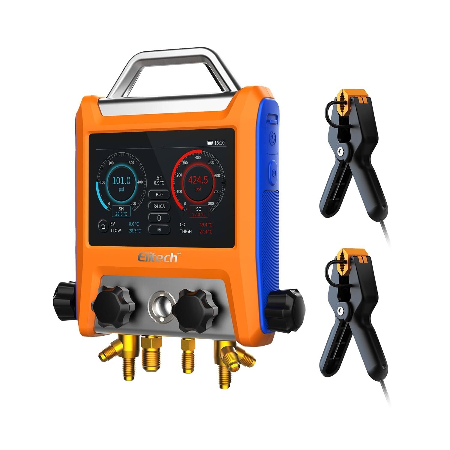 Digital 4-Valve HVAC Manifold Gauge with Smart Touch Screen & App Integration