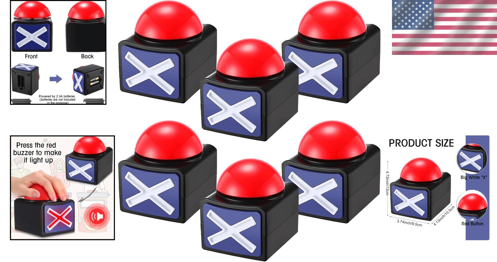Compact Sound-Activated Buzzers for Game Shows – 6 Interactive Buttons Included