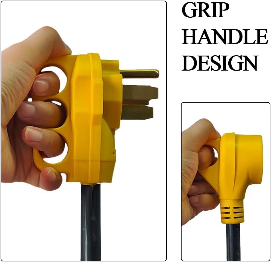 Durable 2.5ft RV Power Adapter: 50A Male to Twin 30A Female with Comfort Grip