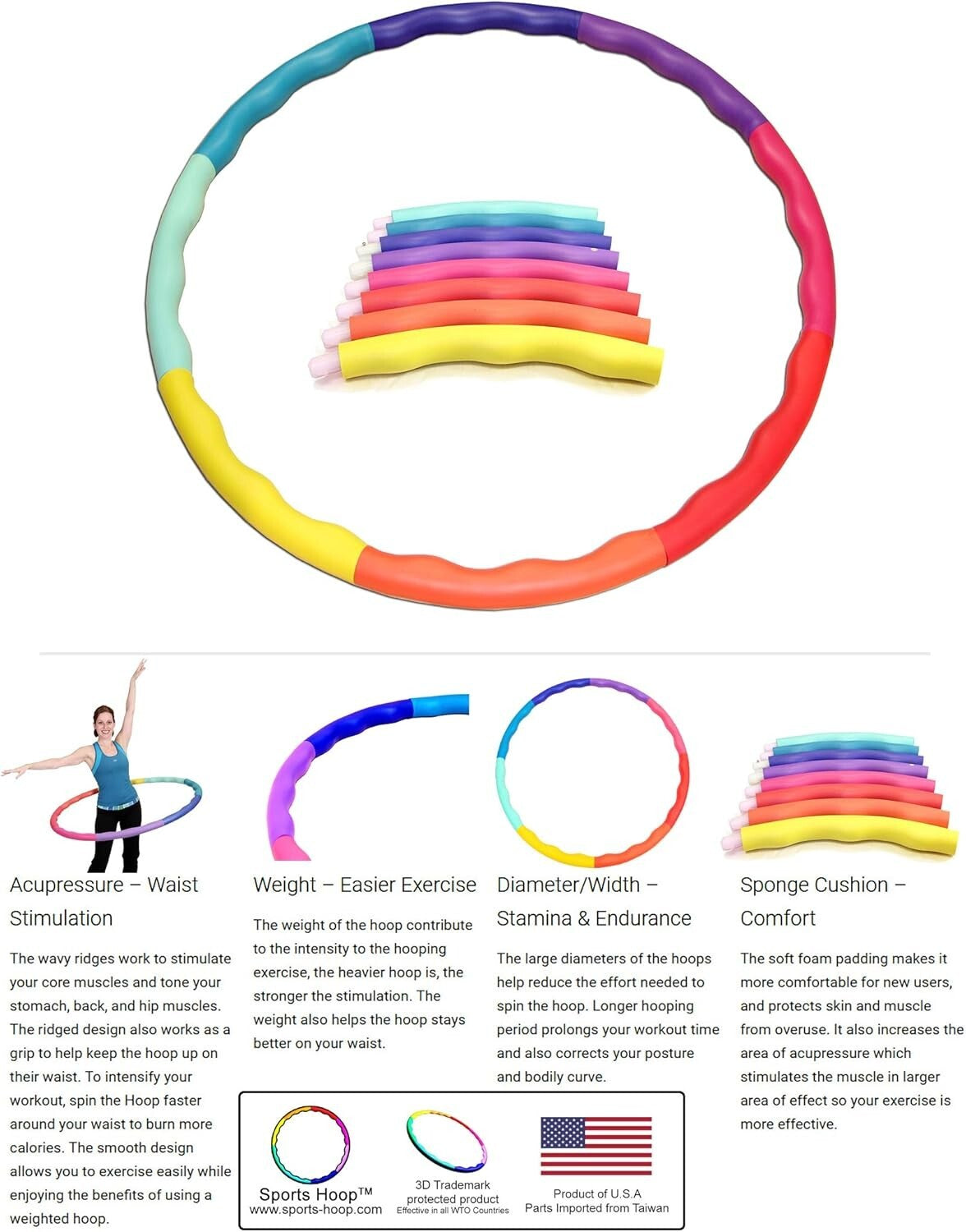 41-Inch Large Rainbow Hula Hoop - Boost Core Strength and Lose Weight Fast