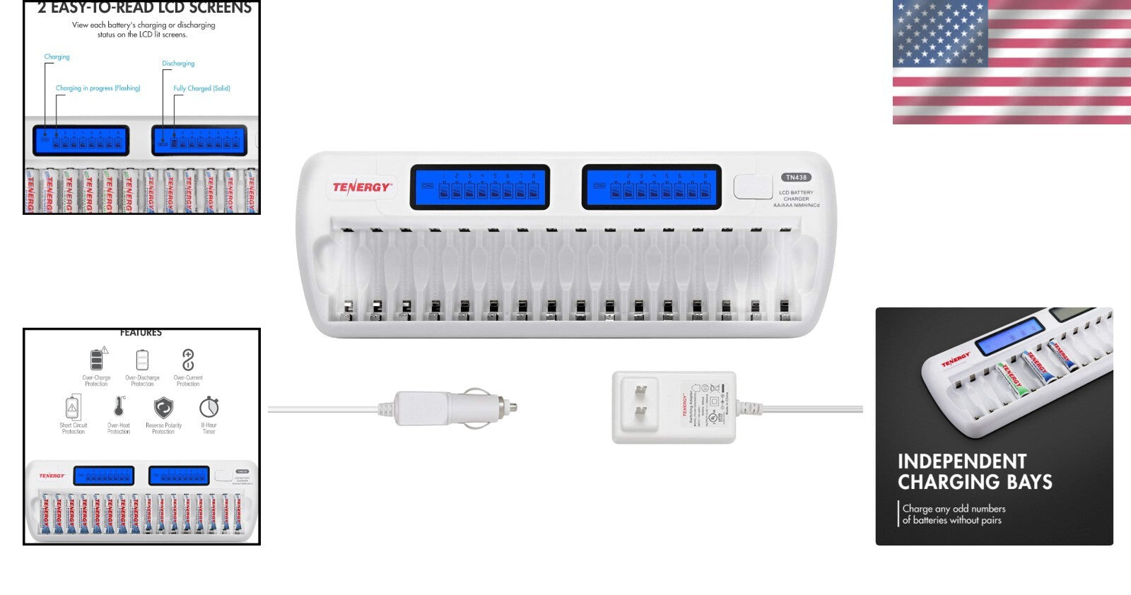 Effortless 16-Bay AA/AAA Battery Charger with LCD Status - Home & Travel Ready