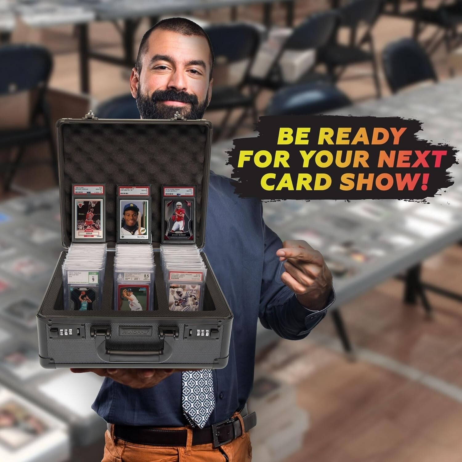 Durable Black Card Case for Graded Sports Cards - 6 Compartment Organizer