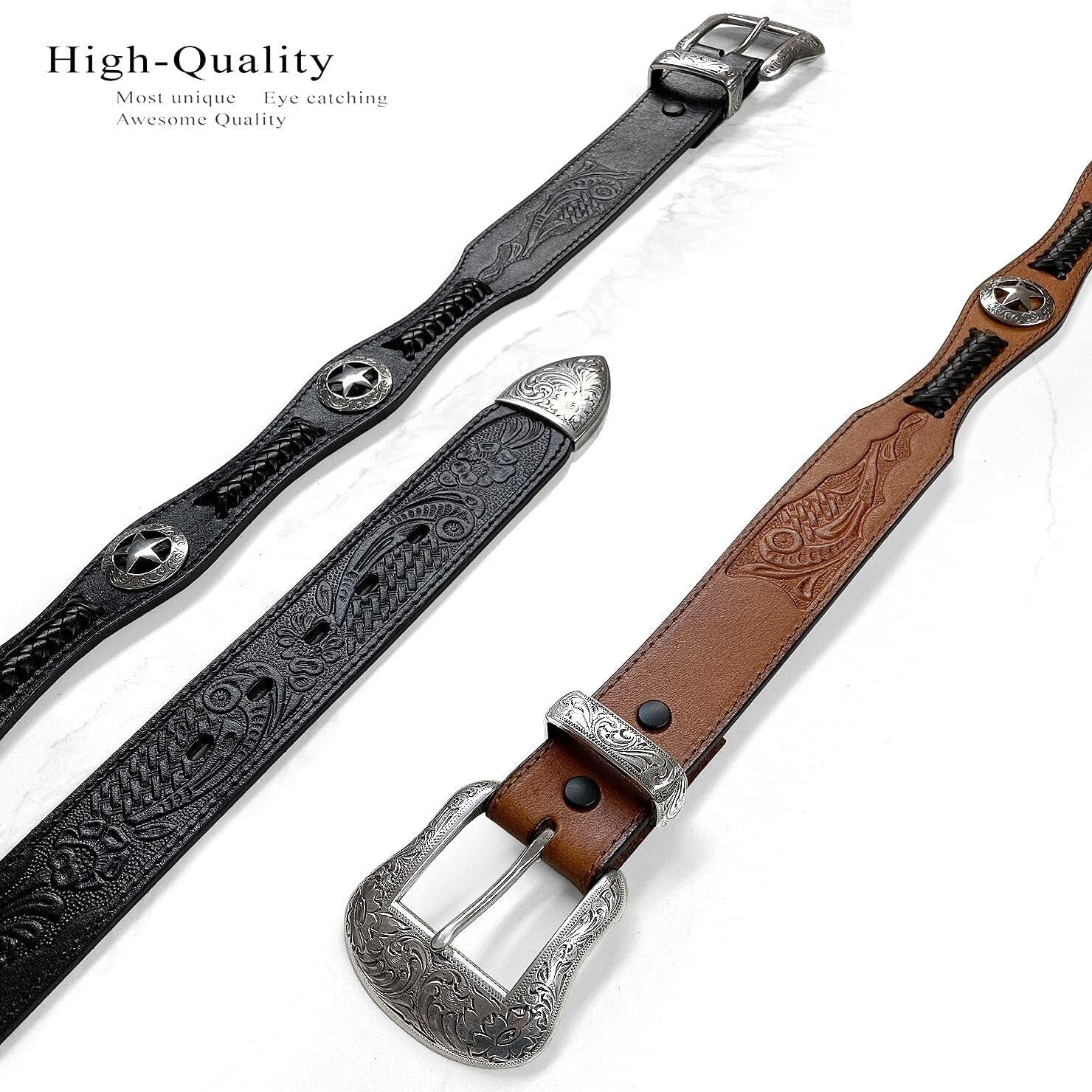 Adjustable Genuine Leather Belt with Floral Conchos - Primed for Cowboy Style