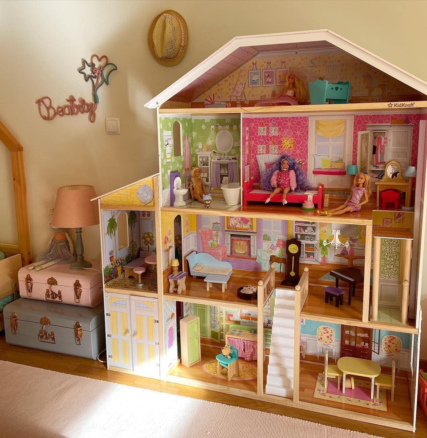 Majestic Wooden Dollhouse with Working Elevator & Fully Furnished, Ages 3+