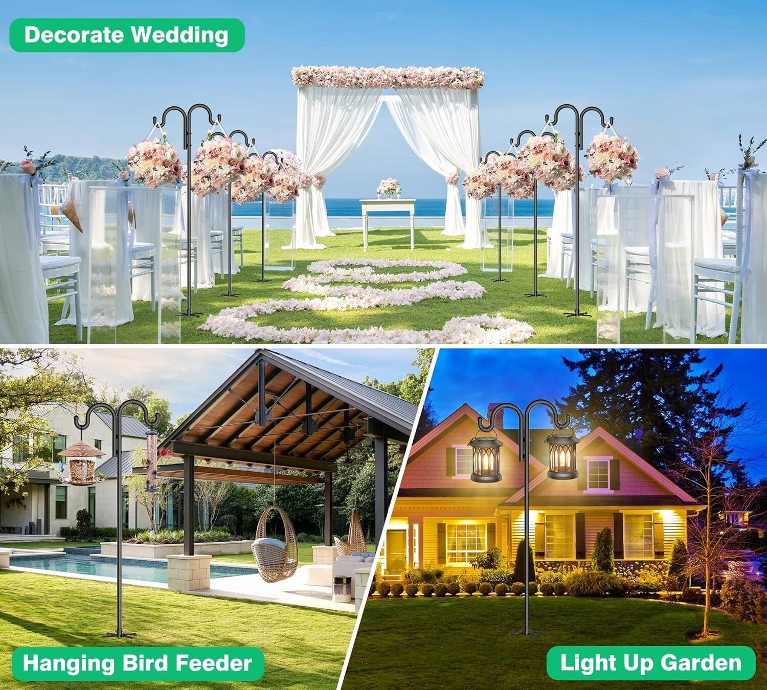 Versatile 2-Pack Double Shepherds Hooks with 5-Prong Base for Premium Stability