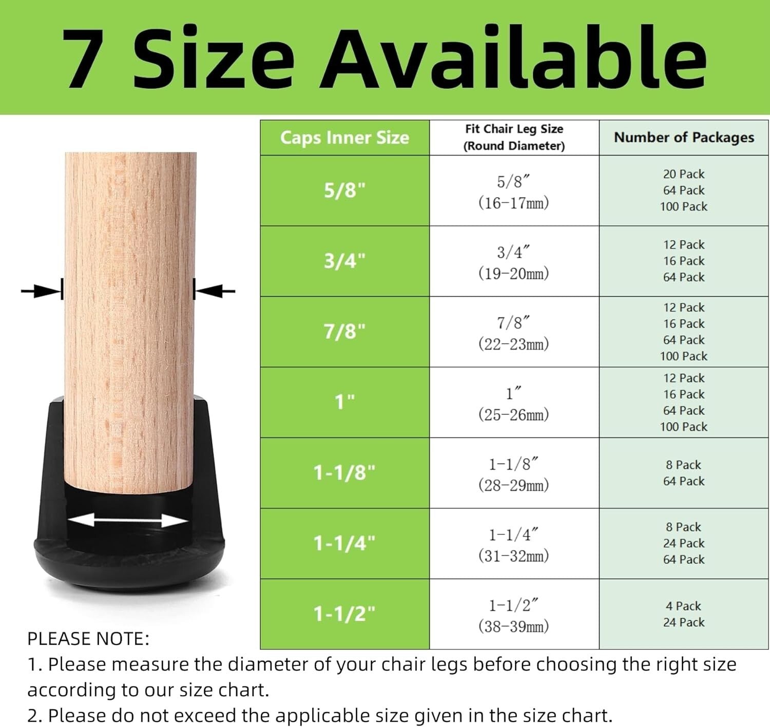 Durable Non-Slip Rubber Chair Leg Covers - 64 Pack, Perfect for Hardwood Floors