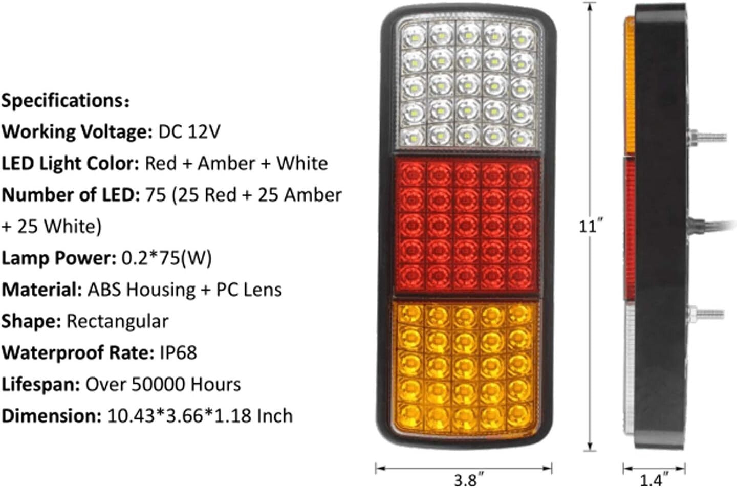 Multi-Function 75 LED Waterproof Trailer Lights - Brake, Tail, Signal Lights Set