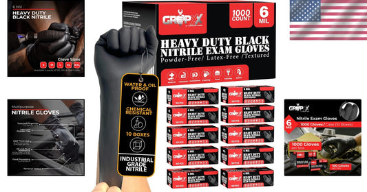 6 Mil Thick Black Nitrile Gloves for Automotive, Food, and General Use - 1000 CT