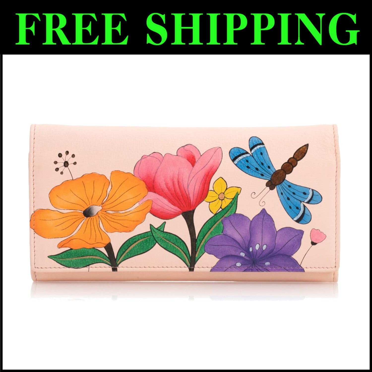 Stylish Hand-Painted Leather Wallet: 7.5” with Magnetic Closure and Coin Pocket