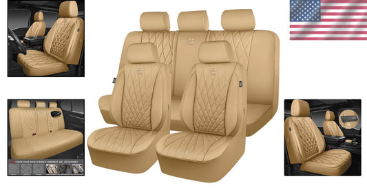 Ergonomic Universal Fit Leather Seat Covers in Pure Beige - Full Set for 5 Seats