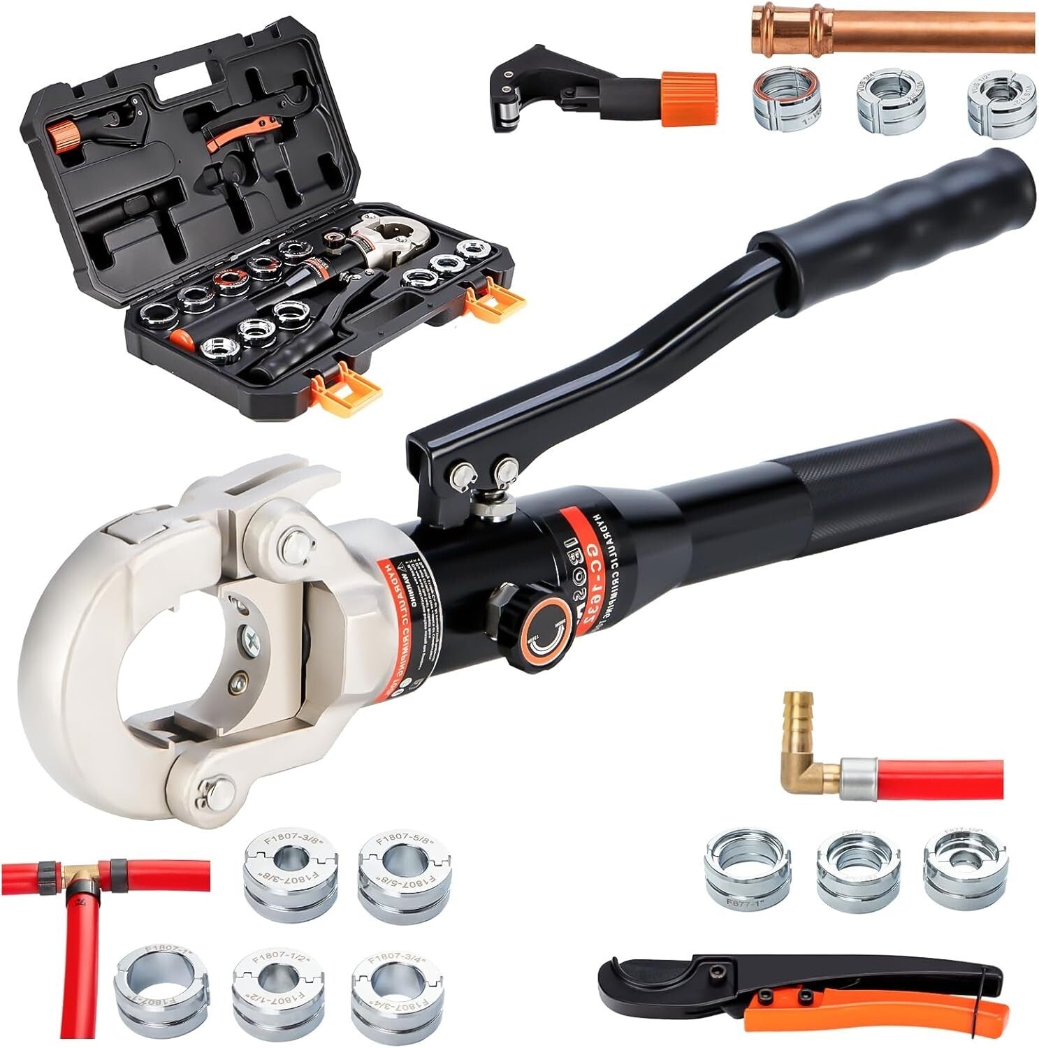 Professional Hydraulic Crimping Tool with 1/2, 3/4, 1 Inch Dies for PEX & Copper