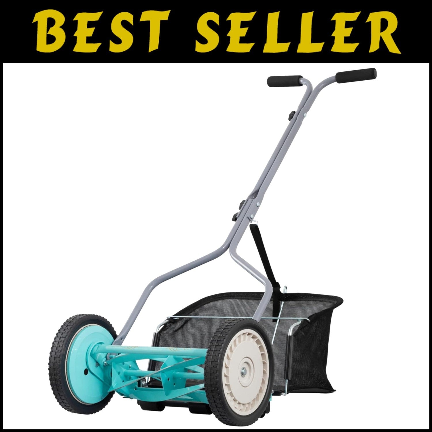 Lightweight 5-Blade 14-Inch Push Reel Lawn Mower with Adjustable Height - Mint