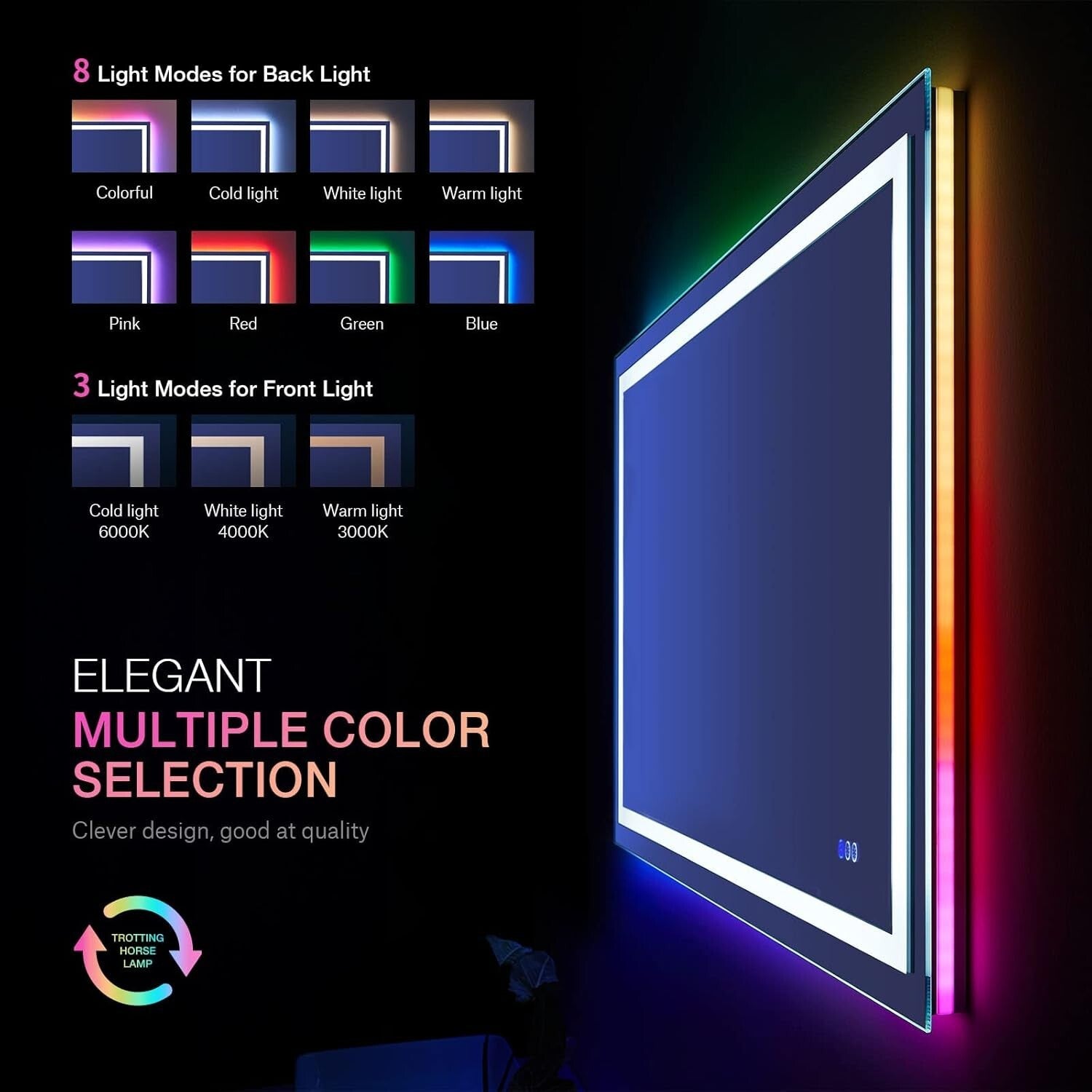 Anti-Fog 40"x32" LED Vanity Mirror with RGB Backlight - Stylish and Functional