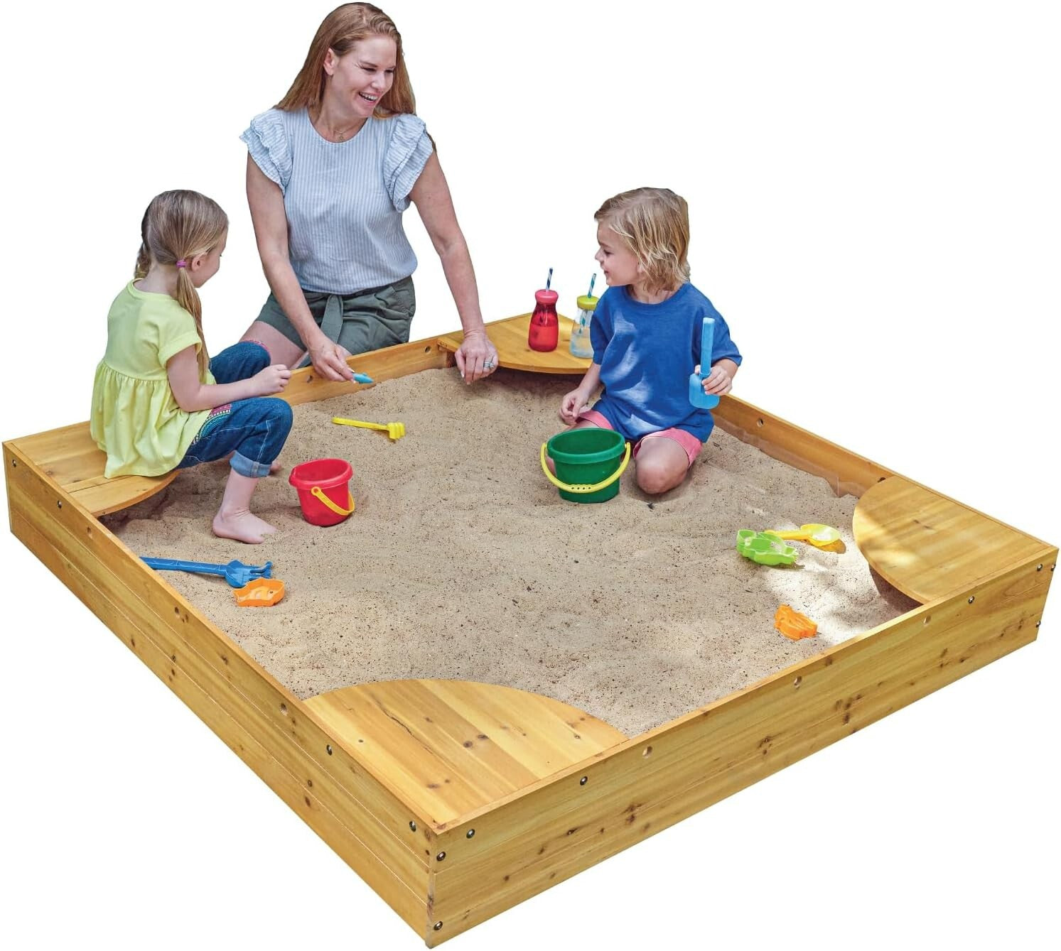 Spacious Wooden Sandbox with Built-in Seating and Weather-Resistant Mesh Cover