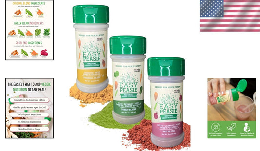 Easy Peasie Hidden Veggie Powder 3-Pack for Picky Eaters - Original, Green, Red