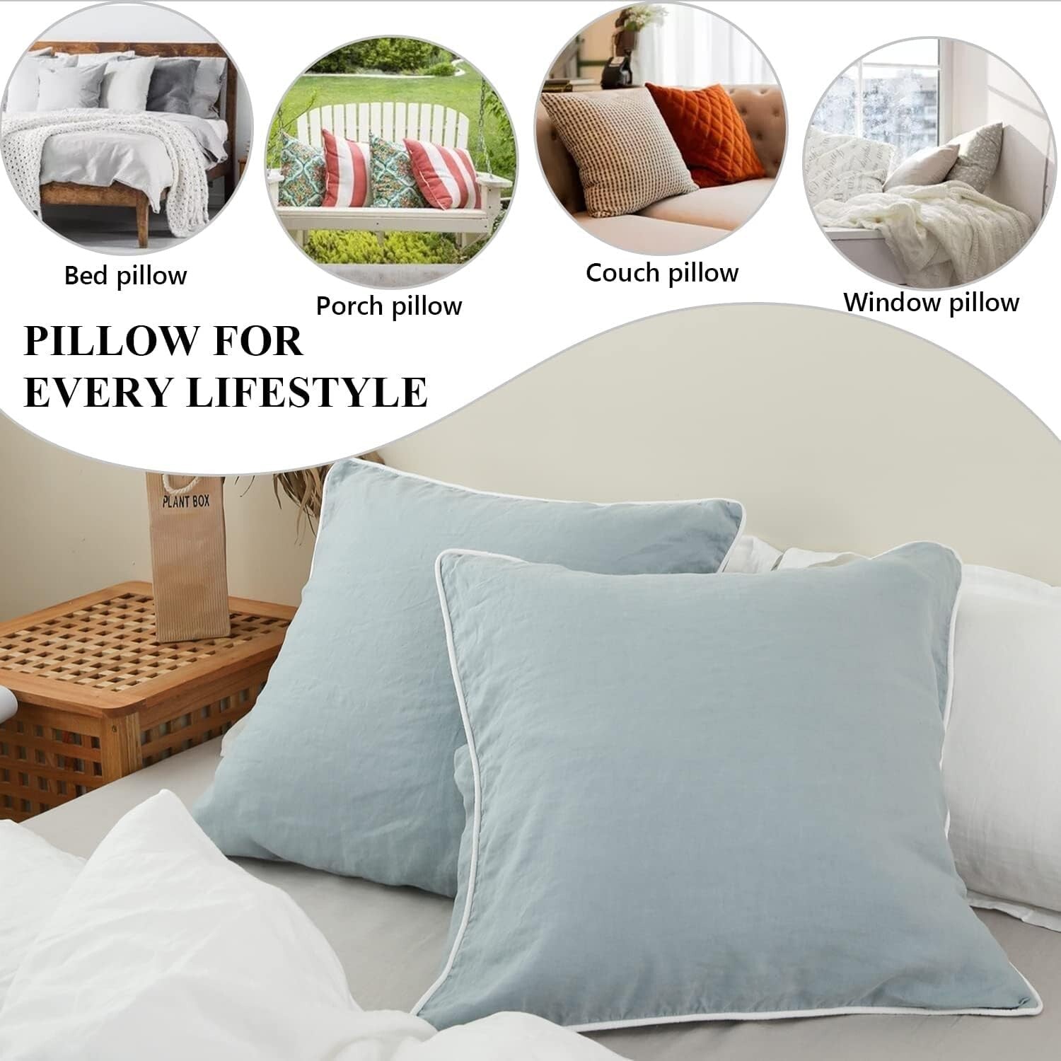 Sumptuous 100% Linen Euro Shams 26"x26" - Dusty Blue, Set of 2 for Elegant Decor