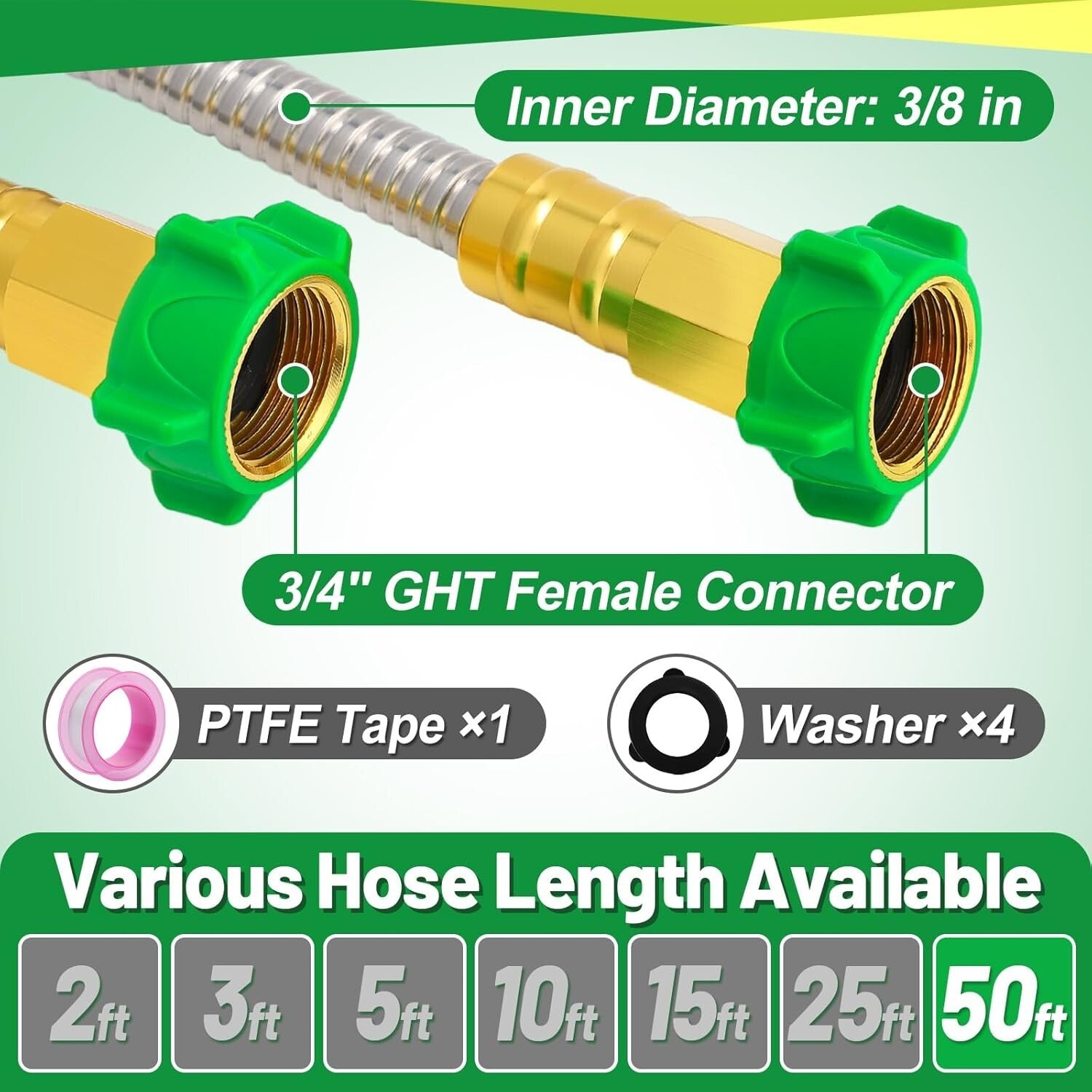 50ft Heavy Duty Leakproof Stainless Steel Hose for Outdoor Watering & Cleaning