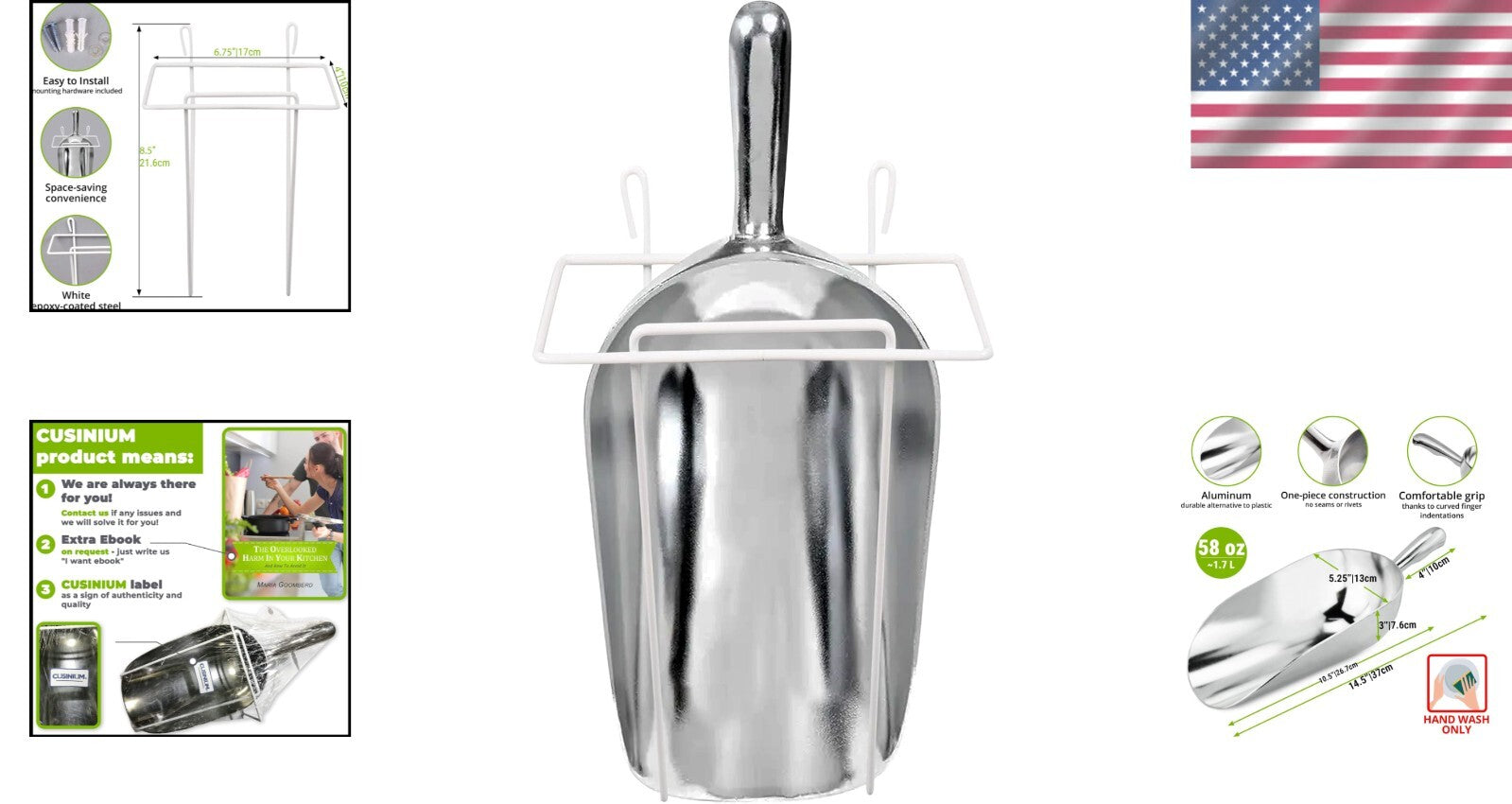 Heavy-Duty 58 oz Aluminum Ice Scoop & Holder - Perfect for Commercial Use