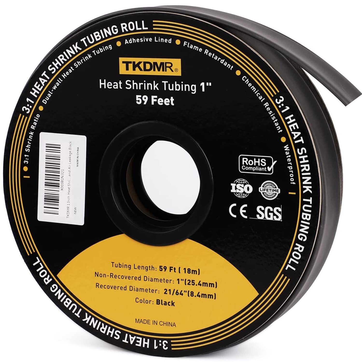 Adhesive-Lined 59 Ft Heat Shrink Tubing - 1" for Enhanced Electrical Insulation