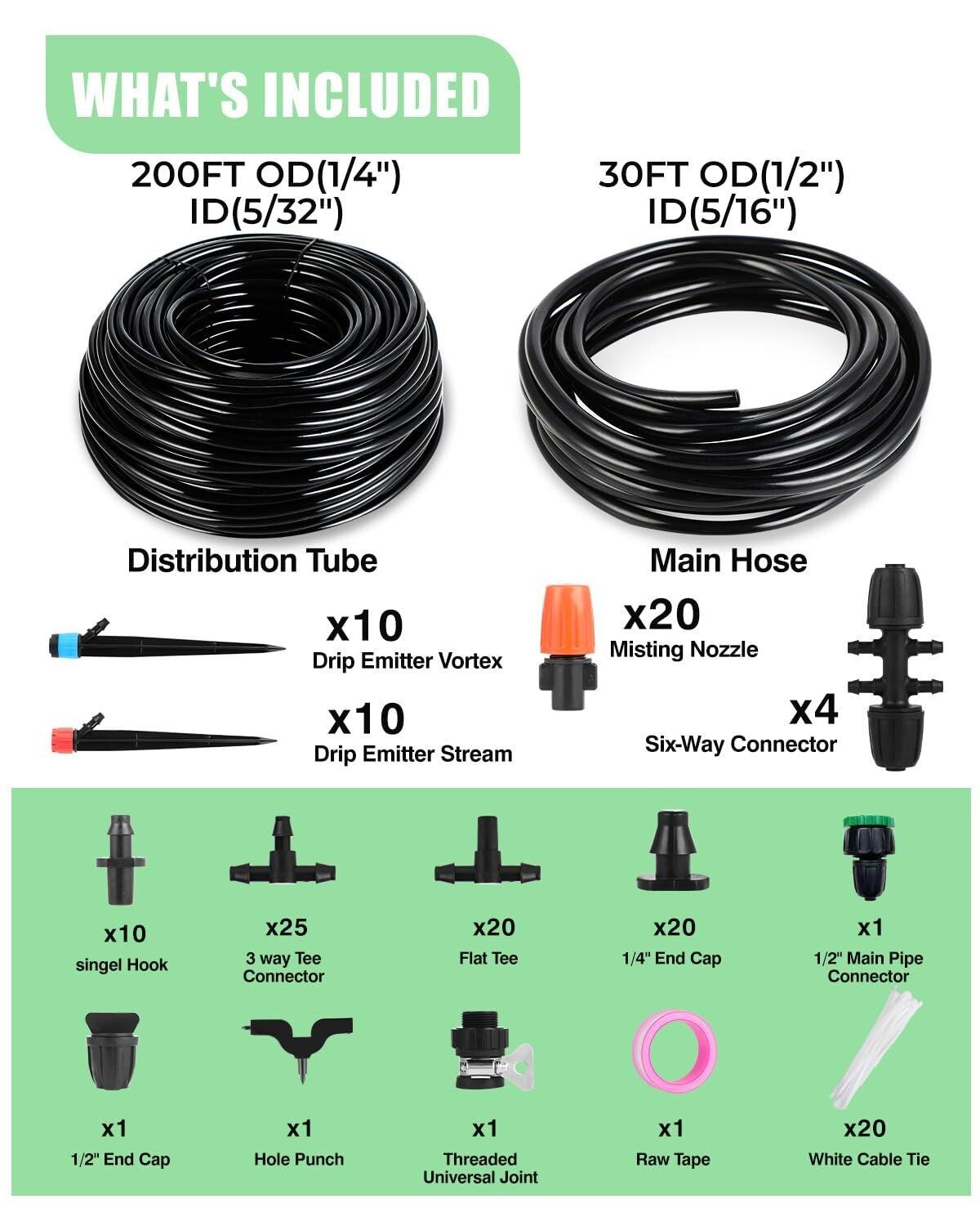 Flexible Modular 230FT Drip Irrigation & Misting System for Garden & Hydroponics