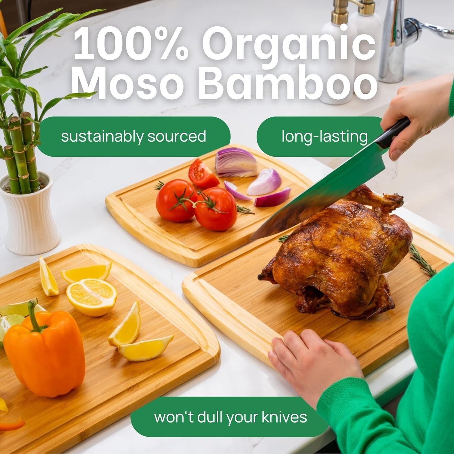 Versatile Bamboo Chopping Board Set for Home Cooks - Lifetime Warranty Included!