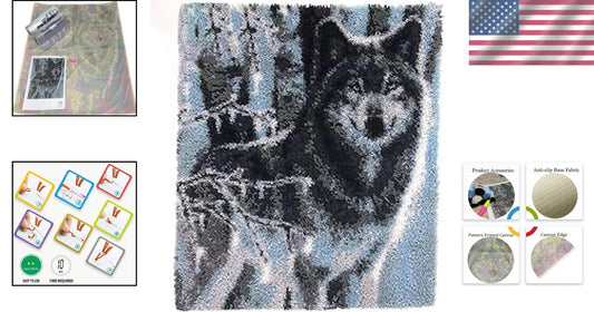 Eco-Friendly Snow Wolf Latch Hook Rug Kit for Adults - Family Craft Project
