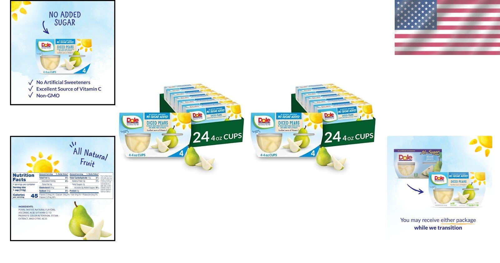 Bulk Pack of 48 Diced Pears - All Natural, No Sugar Added, Gluten & Dairy Free