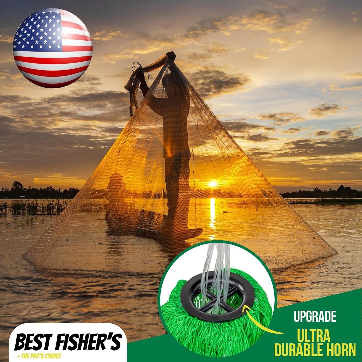 Optimized Fishing Cast Net 4ft/12ft - Real Lead Weight, Non-Slip Handle Included