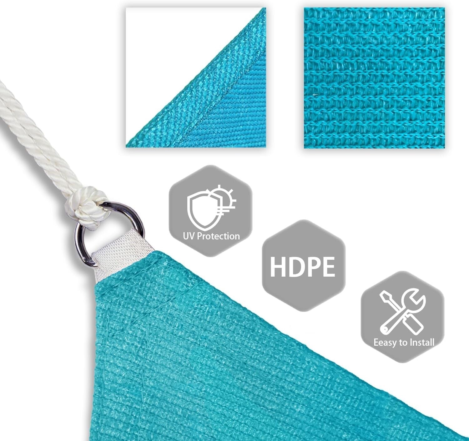 Turquoise 20' Sun Shade Sail - Heavy-Duty UV Block Canopy for Outdoor Comfort