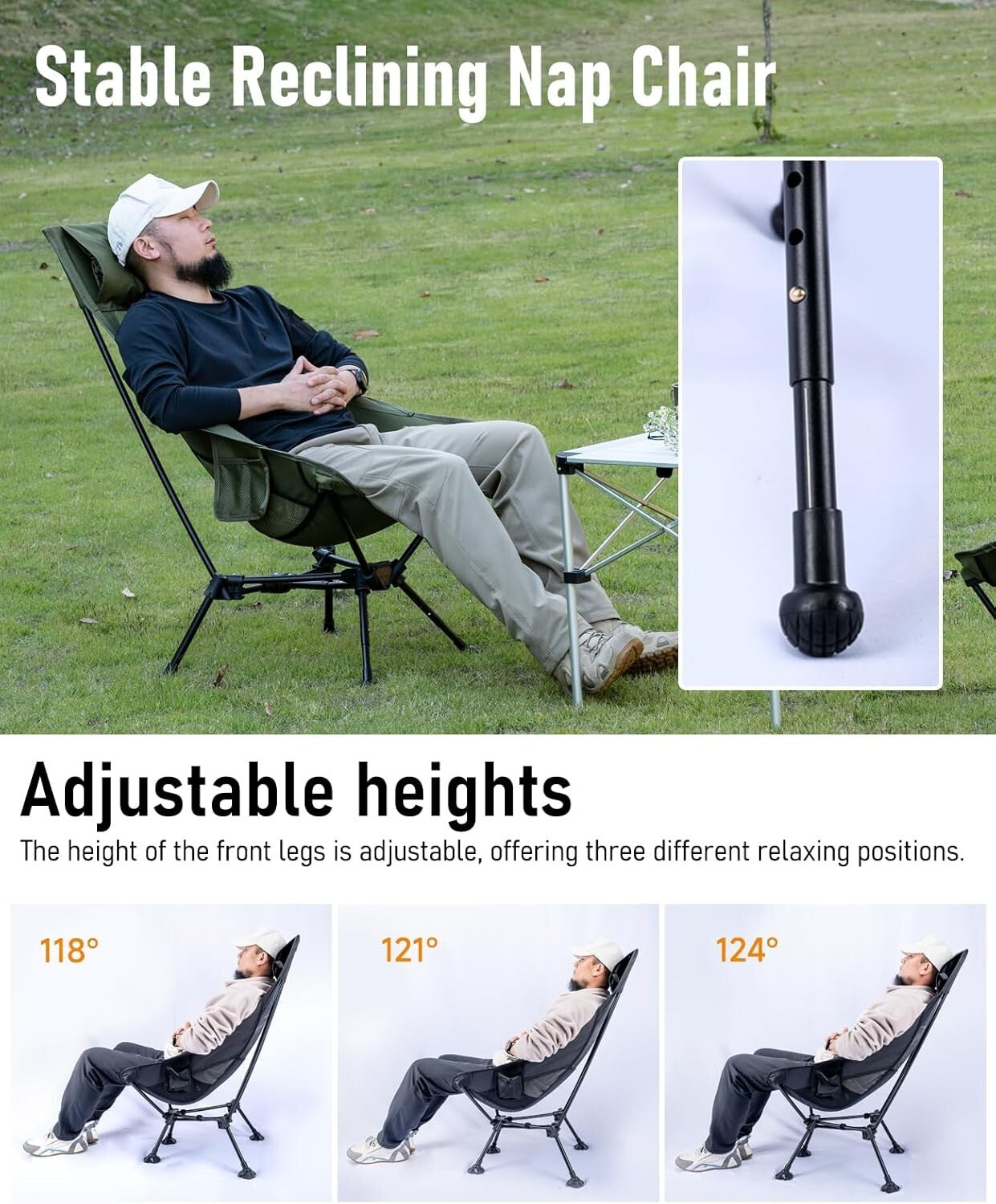 Ultralight Compact Folding Beach Chair - Adjustable with Anti-Sinking Feet