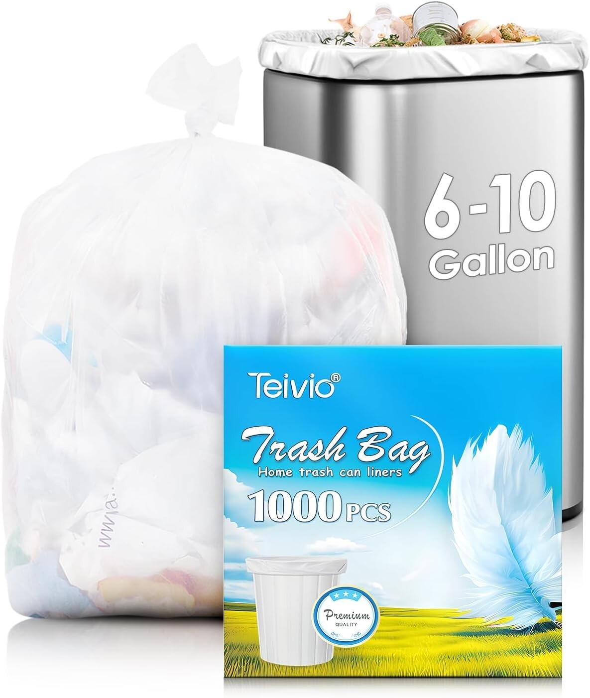 1200 Count Medium Trash Bags, 8 Gallon Clear Bin Liners for Everyday Cleanup