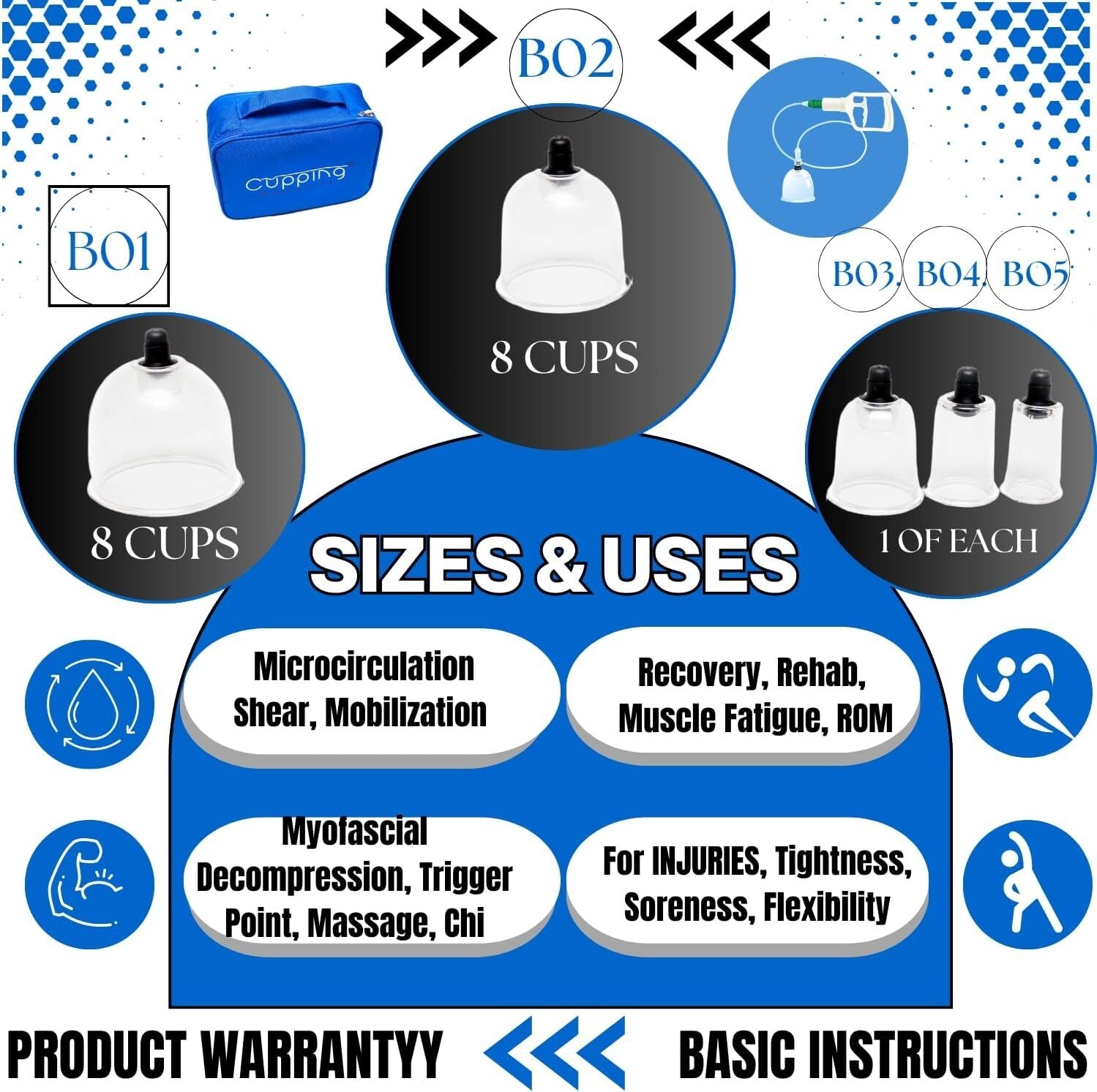 Professional 20-Cup Cupping Set - Durable Poly Pump Cups for Myofascial Relief